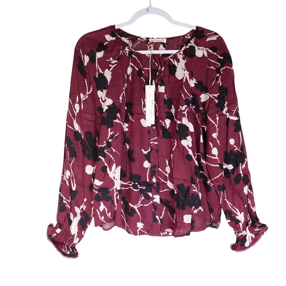 Lovestitch Shirt Womens Small Merlot Ivory Intuition Floral Long Sleeve Boho